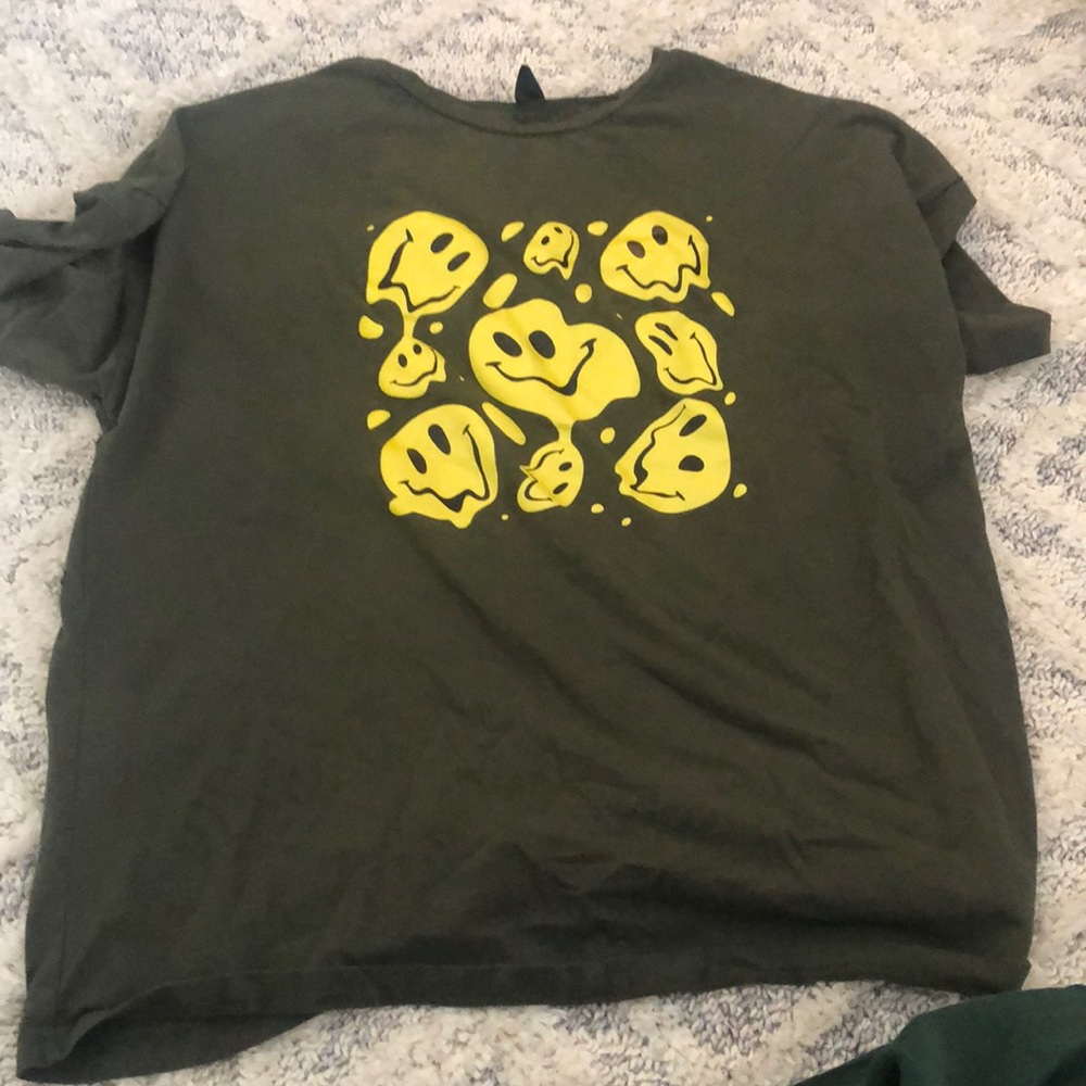 Army Green T shirt with smiley faces